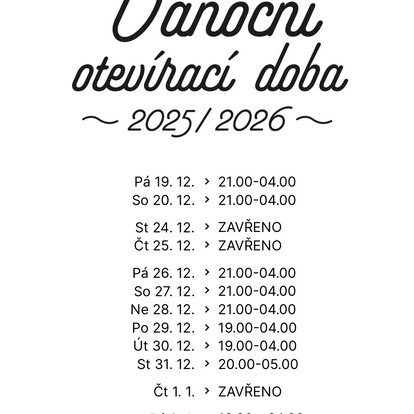 VÁNOČNÍ OTEVÍRACÍ DOBA